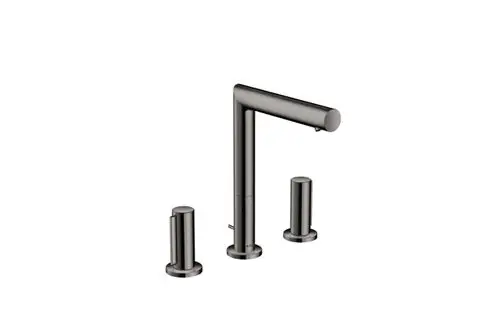 Waschtischarmatur bestehend aus drei Teilen in Polished Black Chrome. Zwei Bedienelemente sowie ein Hochauslauf. Design von AXOR.